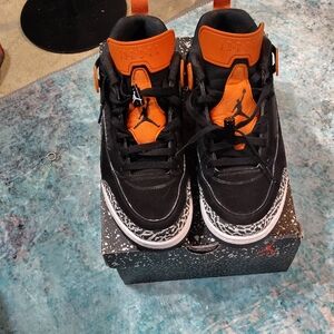 Jordan Black and Orange High-Top Sneakers